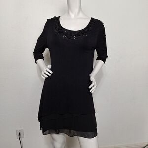 Miss Couture Black Whimsigoth Fairy Bead & Flower Embellished Sheer Hem Dress M